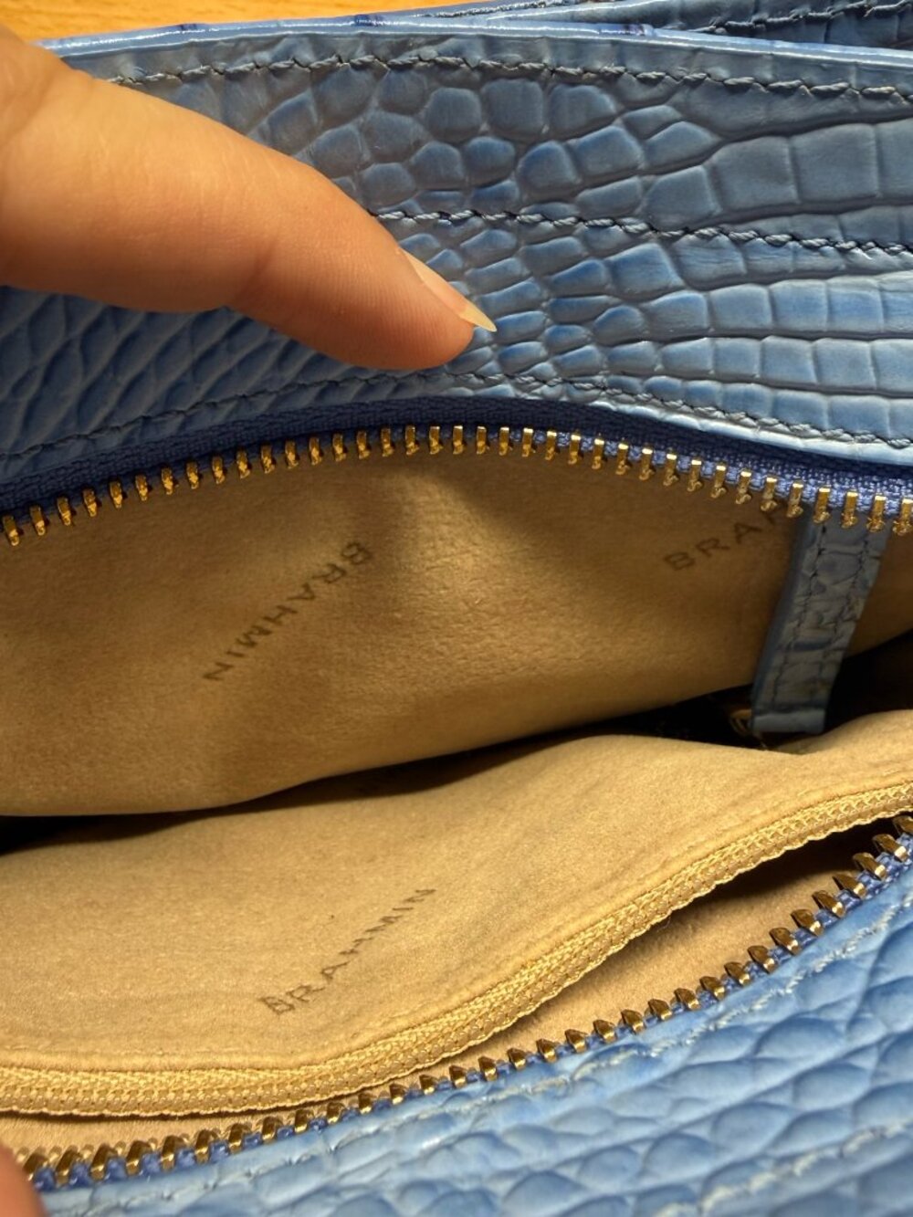 Brahmin Light Blue Alena Melbourne Croc Embossed Leather Turn Lock Crossbody Bag - Picture 10 of 16